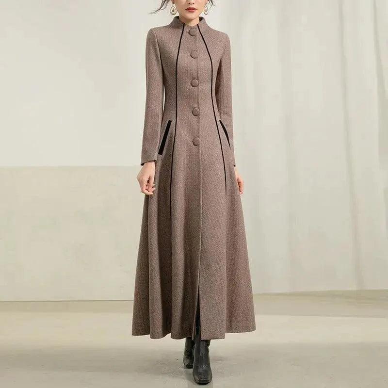 New Mid Length Versatile High-end Woolen Coat Coat Bold Color Block Coat