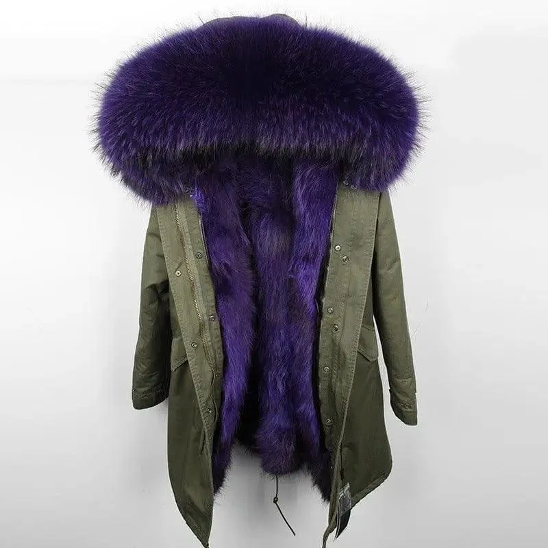 Oversized raccoon fur collar parka coat Puff Shoulder Coat