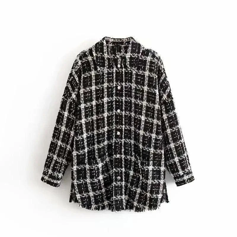 Plaid tweed coat Functional Travel Jacket