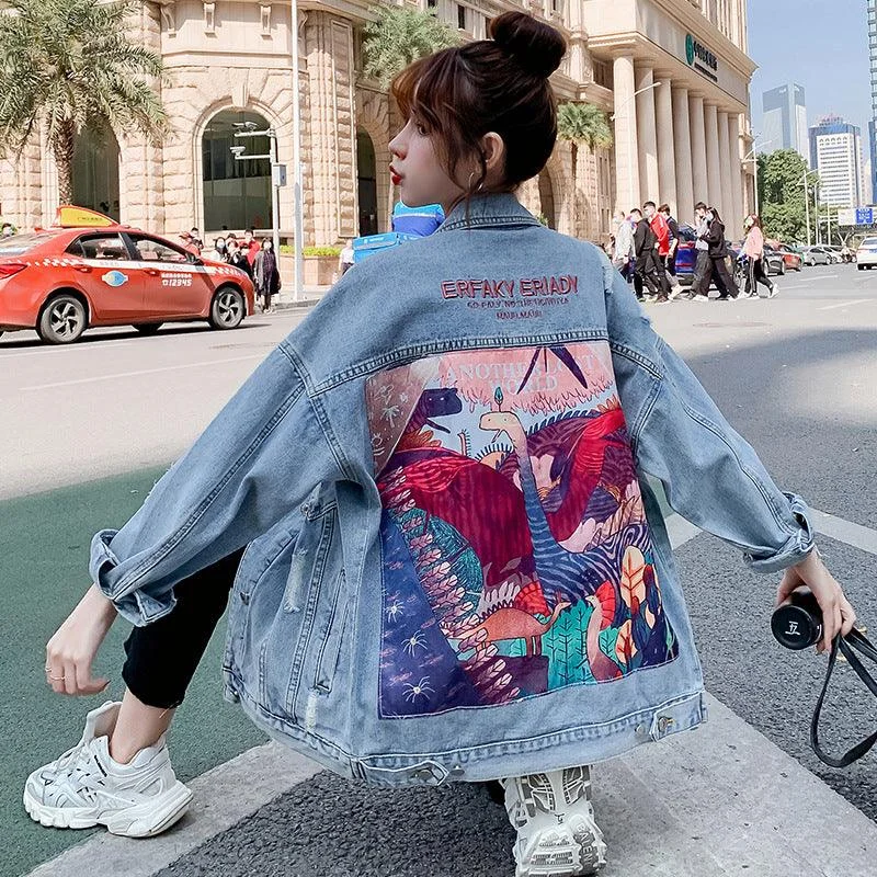 Plus Size Denim Coat Women's Fashion Loose Denim Top Functional Travel Jacket