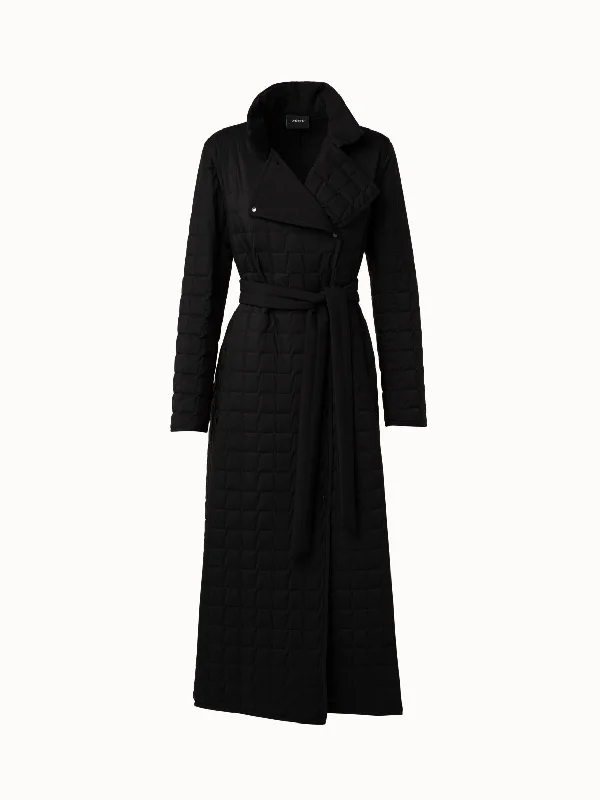 Quilted Trapezoid Long Coat Elegant Satin Bolero