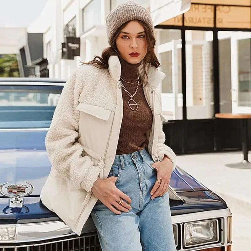 Real shot autumn and winter New lamb fur coat women's Korean Fleece Lined Windbreaker