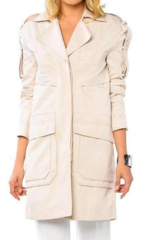 Long Cotton Blend Coat Zipper Front Biker Jacket