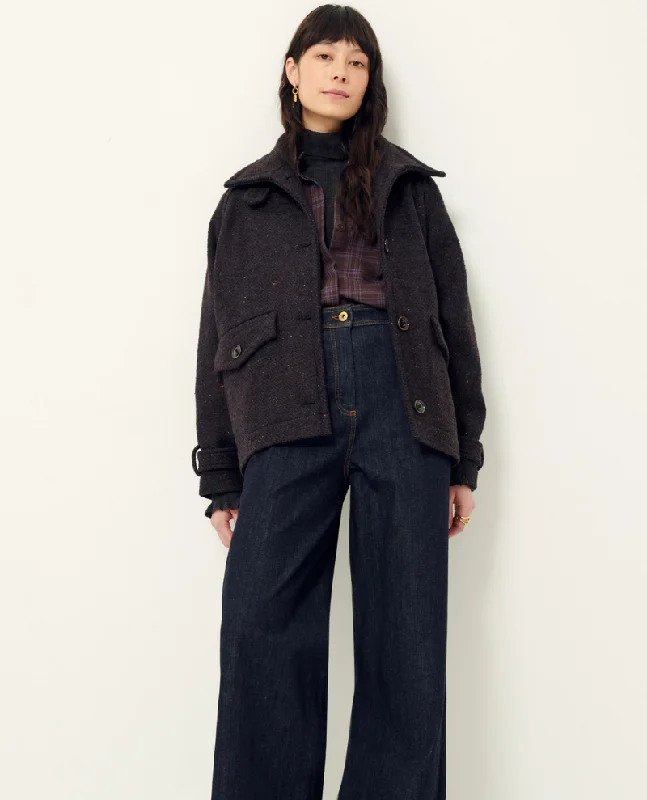 Sessun Lee Valley Navy Brown Coat Cozy Knitted Poncho