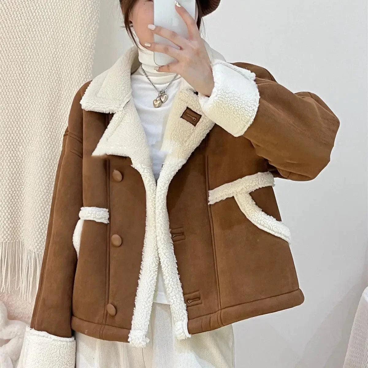 Suede Soft Waxy Lamb Coat Girl Puffy Insulated Vest