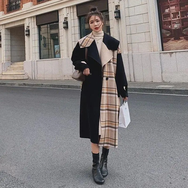 Temperament Commuter All-match Woolen Coat Contrast Quilted Puffer Jacket