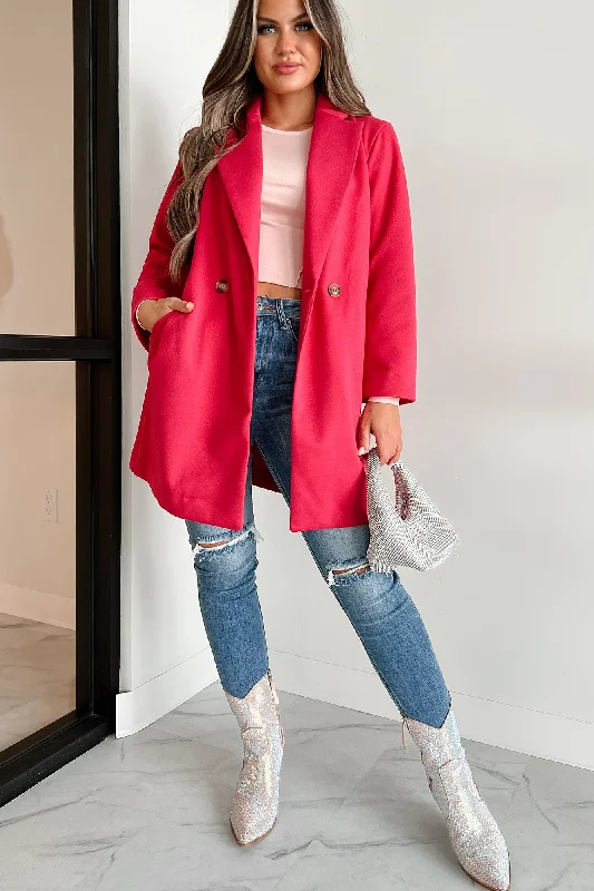 Turning A New Leaf Brushed Knit Coat (Fuchsia) Zipper Front Biker Jacket
