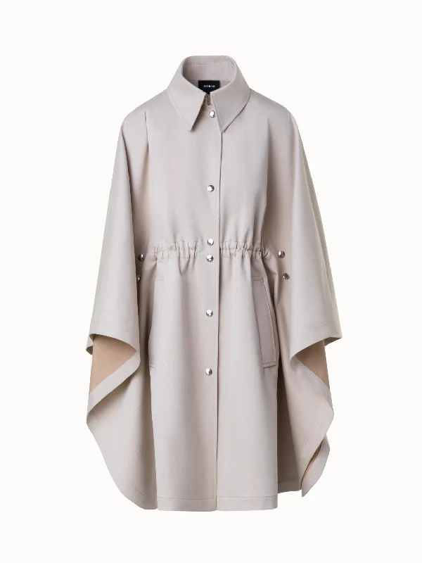 Water Repellent Cape Coat in Cotton Twill Pastel Wool Peacoat