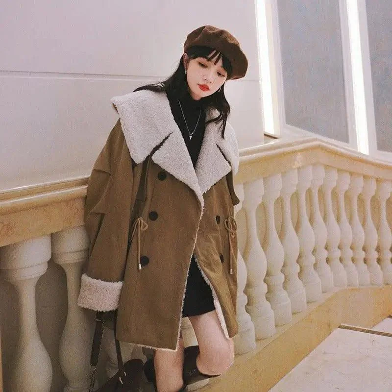 Winter New Mid-length Lamb Wool Coat With Large Lapel Luxe Faux Fur Coat