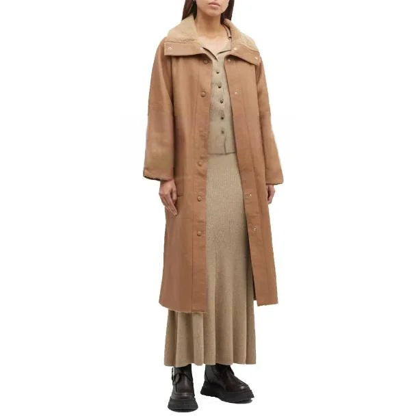 Women Brown Shearling Leather Coat Fitted Tailored Blazer