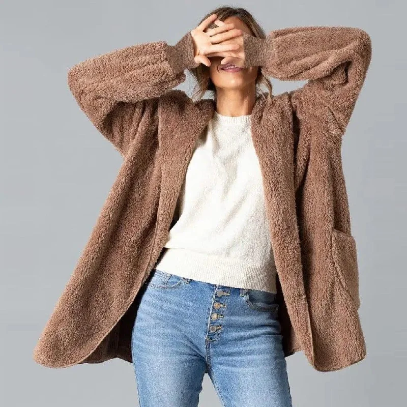 Women's hooded plush coat Fashionable Blazer Coat