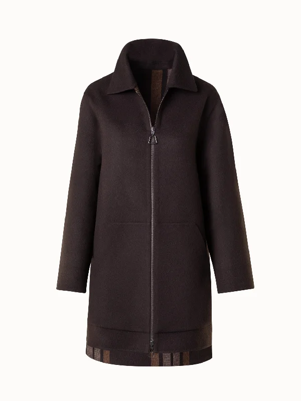 Wool Short Coat - Check Reversible to Solid Lightweight Utility Jacket