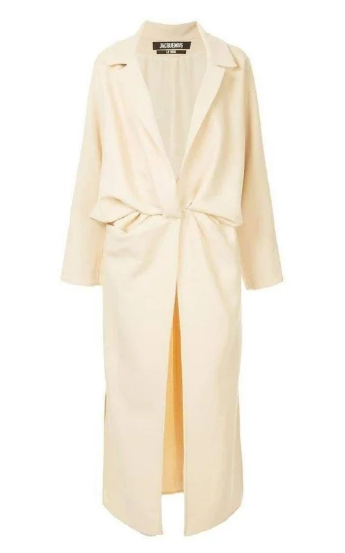 Wrap Front Long Coat Draped Collar Cardigan