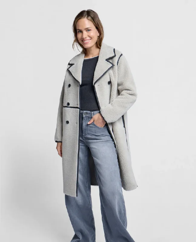 Yaya Dove Grey Faux Shearling Long Coat Stretchy Active Jacket