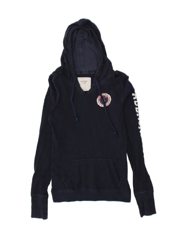 ABERCROMBIE & FITCH Girls Hoodie Jumper 13-14 Years Large Navy Blue Cotton Hoodie with Hem Raw Edge Edgy Unfinished ABERCROMBIE & FITCH Girls Hoodie Jumper 13-14 Years Large Navy Blue Cotton Hoodie with Hem Raw Edge Edgy Unfinished