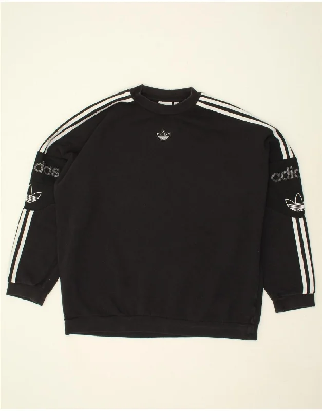 ADIDAS Mens Graphic Sweatshirt Jumper Large Black Cotton Hoodie with Double Zipper Versatile Adjustable