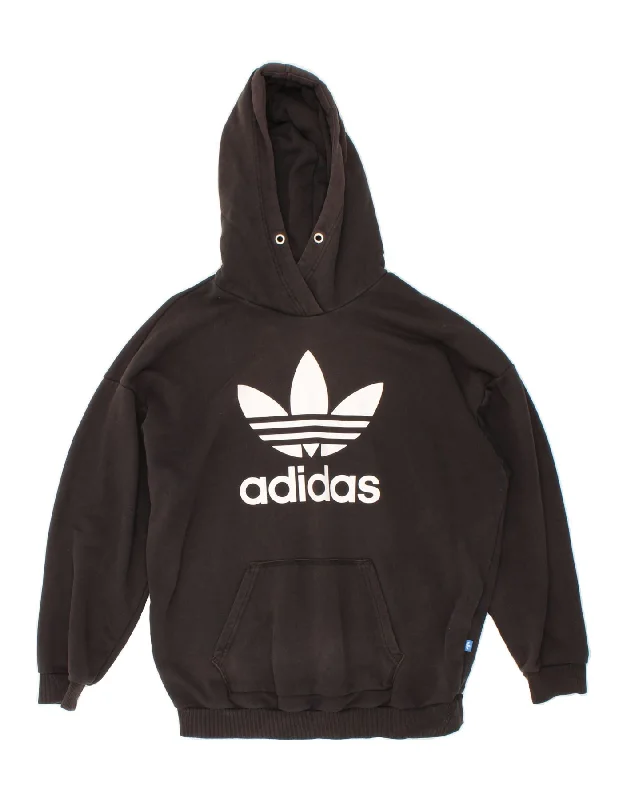 ADIDAS Womens Oversized Graphic Hoodie Jumper UK 12 Medium Black Cotton Hoodie with Snap Buttons Easy Quick
