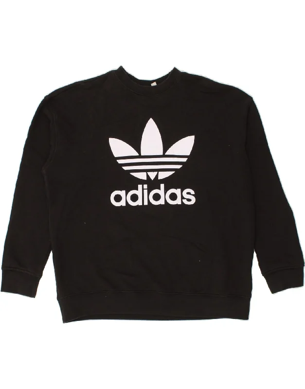 ADIDAS Womens Oversized Graphic Sweatshirt Jumper UK 16 Large Black Cotton Hoodie with Pocket Utility Practical ADIDAS Womens Oversized Graphic Sweatshirt Jumper UK 16 Large Black Cotton Hoodie with Pocket Utility Practical