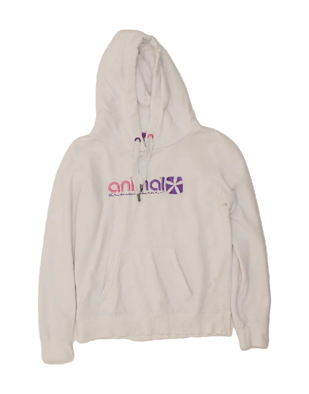ANIMAL Womens Graphic Hoodie Jumper UK 12 Medium White Cotton Hoodie with Camouflage Military Edgy ANIMAL Womens Graphic Hoodie Jumper UK 12 Medium White Cotton Hoodie with Camouflage Military Edgy