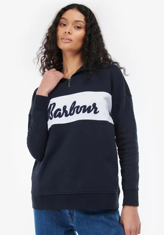 Barbour Womens Otterburn Sweatshirt, Navy Hoodie with Back Slit Movement Comfort