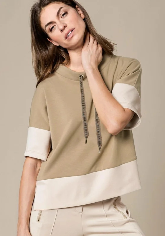 Bianca Ida Colour Block Sweatshirt, Camel Hoodie with Applique Textured Unique