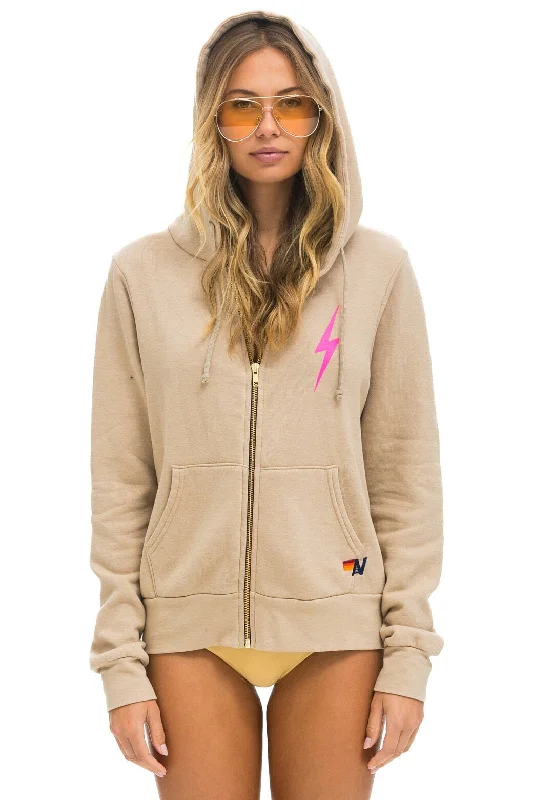 BOLT 2 HOODIE - SAND //  NEON PINK Hoodie with Hem Detail Decorative Unique