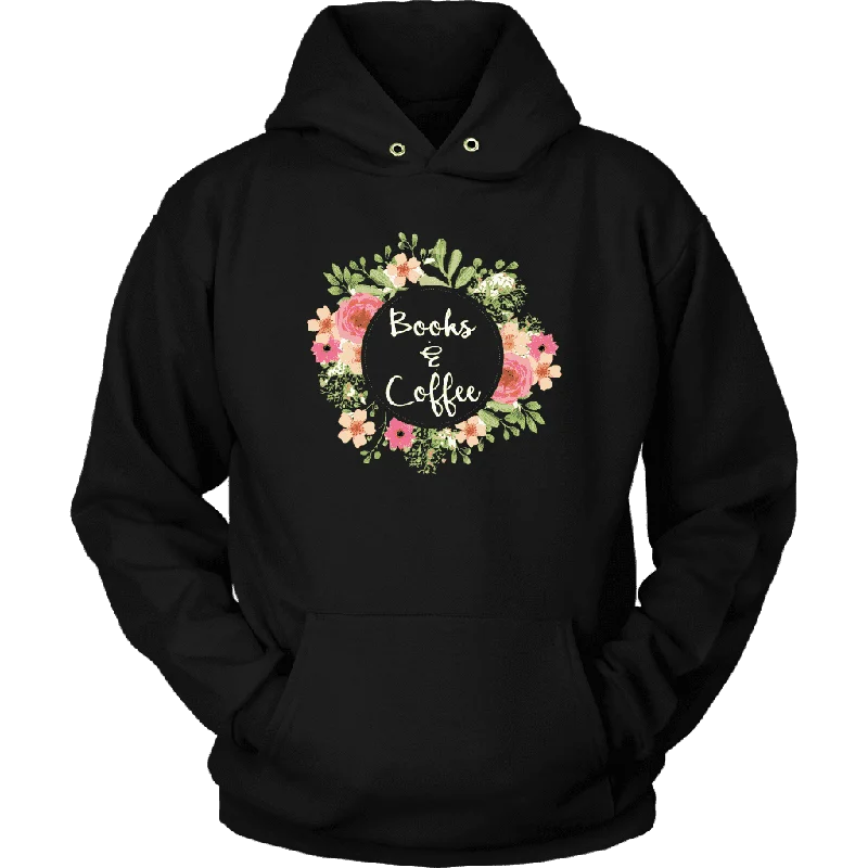 "Books & Coffee" Hoodie Hoodie with Drawcord Adjustable Secure