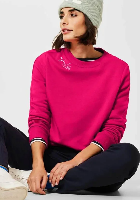Cecil Enjoy Life Sweatshirt, Dynamic Pink Hooded Sweatshirt Casual Wear Street Style Cecil Enjoy Life Sweatshirt, Dynamic Pink Hooded Sweatshirt Casual Wear Street Style