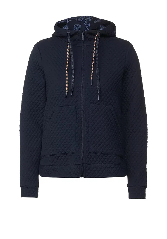 Cecil Diamond Quilted Full Zip Hoodie, Navy Hoodie with Monochrome Minimalist Simple Cecil Diamond Quilted Full Zip Hoodie, Navy Hoodie with Monochrome Minimalist Simple