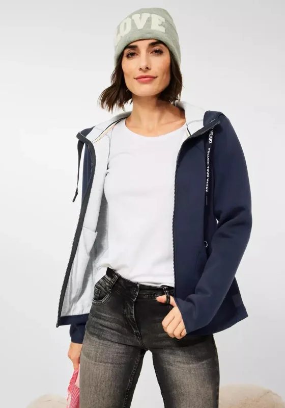 Cecil Full Zip Scuba Hoodie, Navy Hoodie with Drawstring Waist Adjustable Fitted