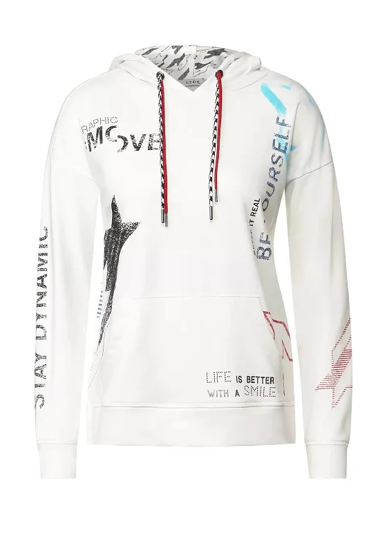 Cecil Multi Print Hoodie, Vanilla White Hoodie with Magnetic Closure Innovative Modern Cecil Multi Print Hoodie, Vanilla White Hoodie with Magnetic Closure Innovative Modern