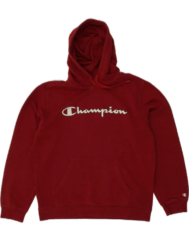 CHAMPION Mens Graphic Hoodie Jumper Large Red Hoodie with Zipper Placket Modern Functional CHAMPION Mens Graphic Hoodie Jumper Large Red Hoodie with Zipper Placket Modern Functional