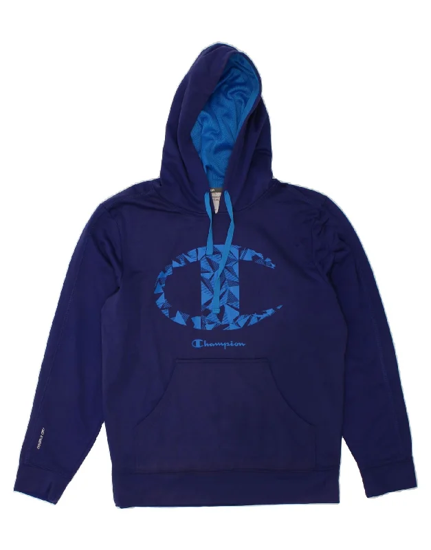 CHAMPION Mens Graphic Hoodie Jumper Small Navy Blue Polyester Hoodie with Contrast Stitching Detailed Premium CHAMPION Mens Graphic Hoodie Jumper Small Navy Blue Polyester Hoodie with Contrast Stitching Detailed Premium