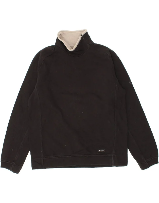 CHAMPION Womens Zip Neck Sweatshirt Jumper UK 14 Medium Black Cotton Hoodie with Print Artistic Unique CHAMPION Womens Zip Neck Sweatshirt Jumper UK 14 Medium Black Cotton Hoodie with Print Artistic Unique