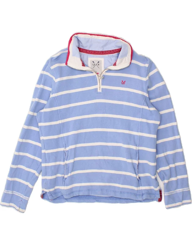 CREW CLOTHING Womens Zip Neck Sweatshirt Jumper UK 12 Medium Blue Striped Hoodie with Hem Fringe Bohemian Relaxed CREW CLOTHING Womens Zip Neck Sweatshirt Jumper UK 12 Medium Blue Striped Hoodie with Hem Fringe Bohemian Relaxed