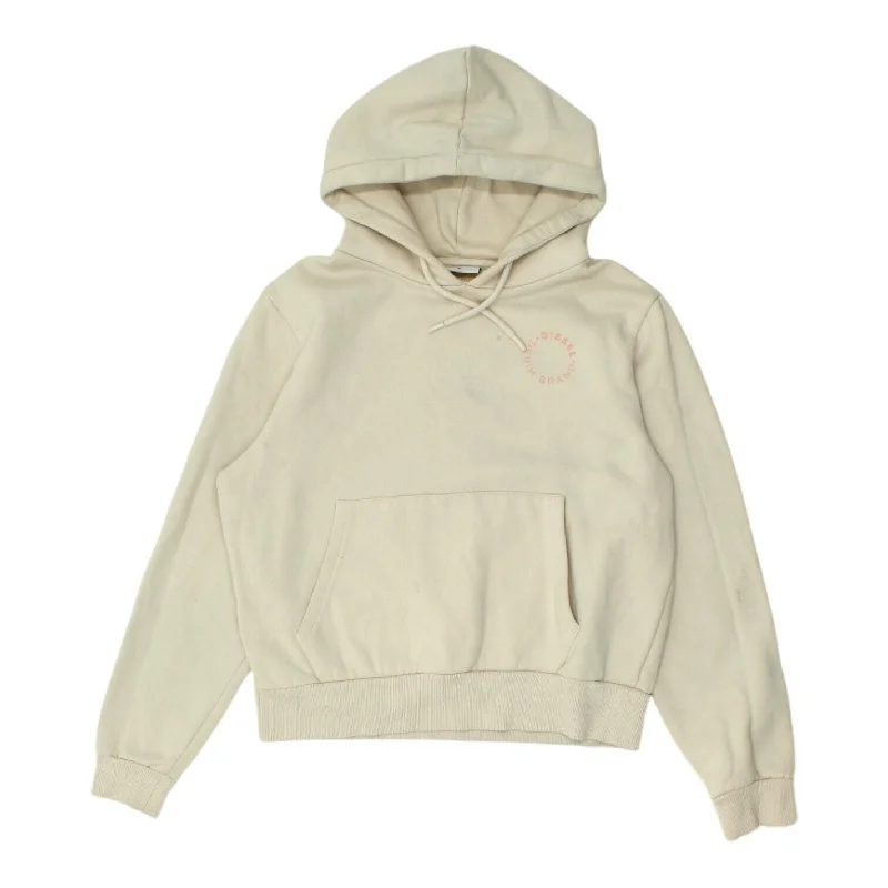 Diesel Womens Beige Pullover Hoodie | Vintage Casual Designer Streetwear Hoody Oversized Cozy Pullover