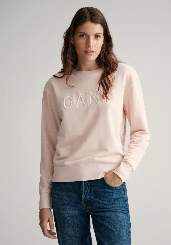 Gant Tonal Crew Neck Sweatshirt, Silver Peony Hoodie with Embroidery Detailed Premium Gant Tonal Crew Neck Sweatshirt, Silver Peony Hoodie with Embroidery Detailed Premium