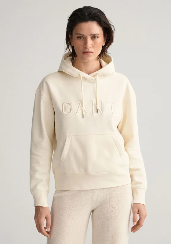Gant Womens Tonal Hoodie, Cream Hoodie with Tie-Dye Psychedelic Retro