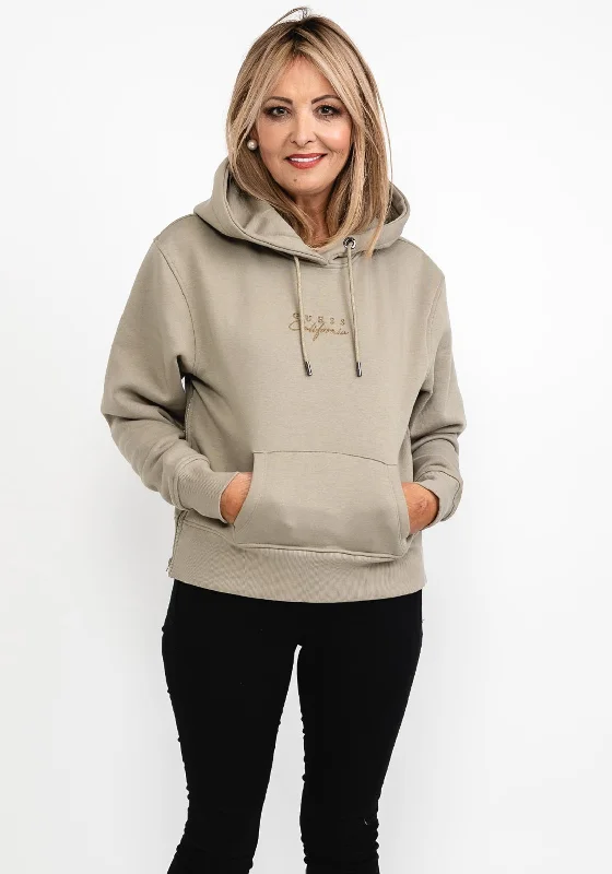 Guess Womens Zipped Side Hoodie, Green Hoodie with Illustration Artistic Creative