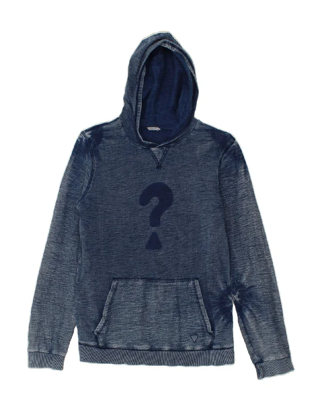 GUESS Womens Graphic Hoodie Jumper UK 16 Large Navy Blue Cotton Hoodie with Emblem Brand Identity GUESS Womens Graphic Hoodie Jumper UK 16 Large Navy Blue Cotton Hoodie with Emblem Brand Identity