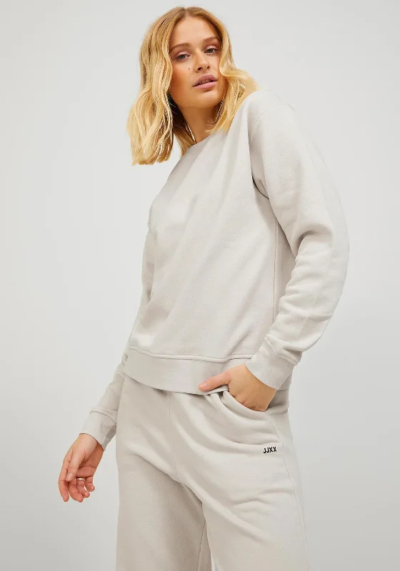 JJXX Abbie Crew Neck Sweatshirt, Moonbeam Hoodie with Embroidery Detailed Premium