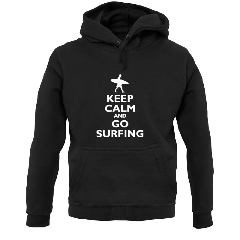 Keep Calm And Go Surfing Unisex Hoodie Hoodie with Hem Frayed Vintage Worn
