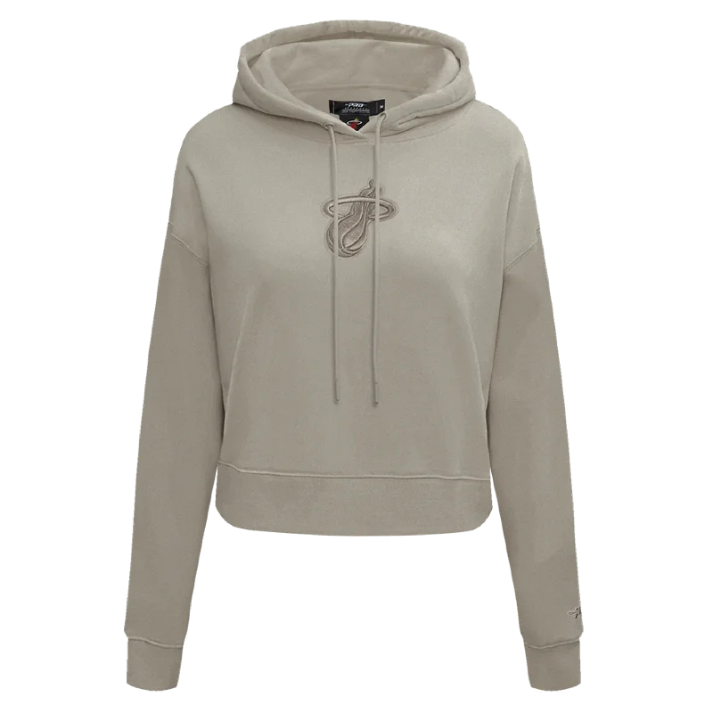 Pro Standard Miami HET Wingspan Crop Women's Taupe Hoodie Hoodie with Sequins Glamorous Eye-catching Pro Standard Miami HET Wingspan Crop Women's Taupe Hoodie Hoodie with Sequins Glamorous Eye-catching