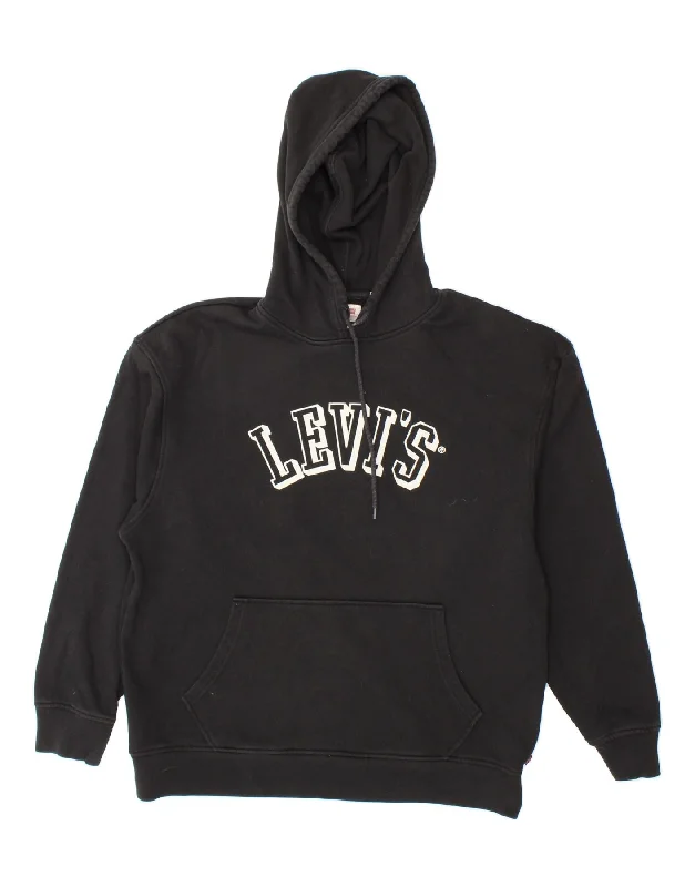 LEVI'S Mens Graphic Hoodie Jumper Medium Black Hoodie with Fur Luxurious Winter