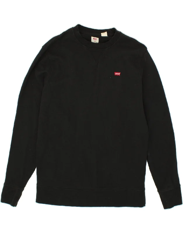 LEVI'S Mens Standard Sweatshirt Jumper Medium Black Cotton Hoodie with Hem Embroidery Detailed Premium