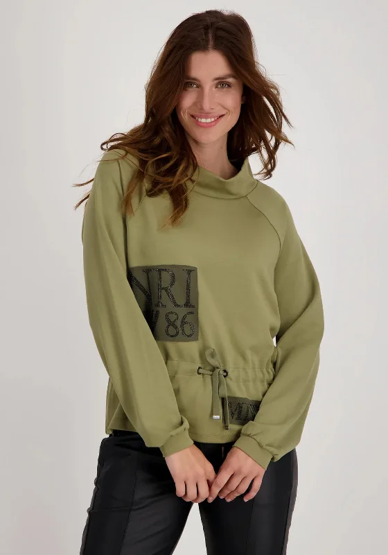 Monari Drawstring Waist Sweatshirt, Khaki Hoodie with Hood Adjustable Protection
