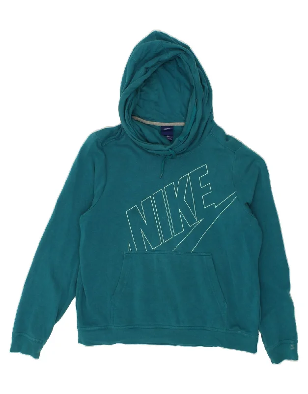 NIKE Womens Graphic Hoodie Jumper UK 14 Large Turquoise Cotton Hoodie with Elastic Waist Stretchable Comfortable NIKE Womens Graphic Hoodie Jumper UK 14 Large Turquoise Cotton Hoodie with Elastic Waist Stretchable Comfortable