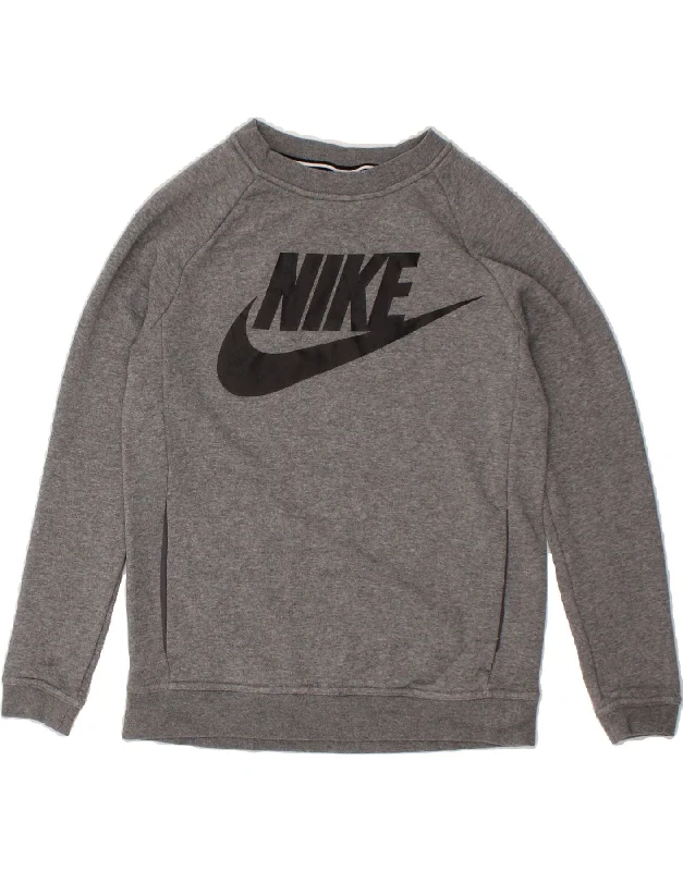 NIKE Womens Graphic Sweatshirt Jumper UK 6 XS Grey Cotton Hoodie with Bell Sleeves Flared Feminine NIKE Womens Graphic Sweatshirt Jumper UK 6 XS Grey Cotton Hoodie with Bell Sleeves Flared Feminine