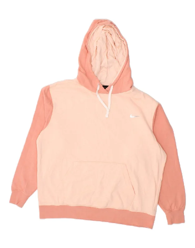 NIKE Womens Oversized Hoodie Jumper UK 16 Large Pink Colourblock Cotton Hoodie with Gradient Ombre Colorful