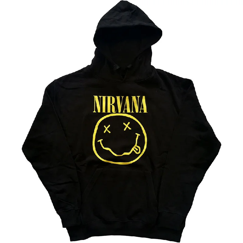 Nirvana Yellow Smiley Unisex Pullover Hoodie Flutter Sleeve Feminine